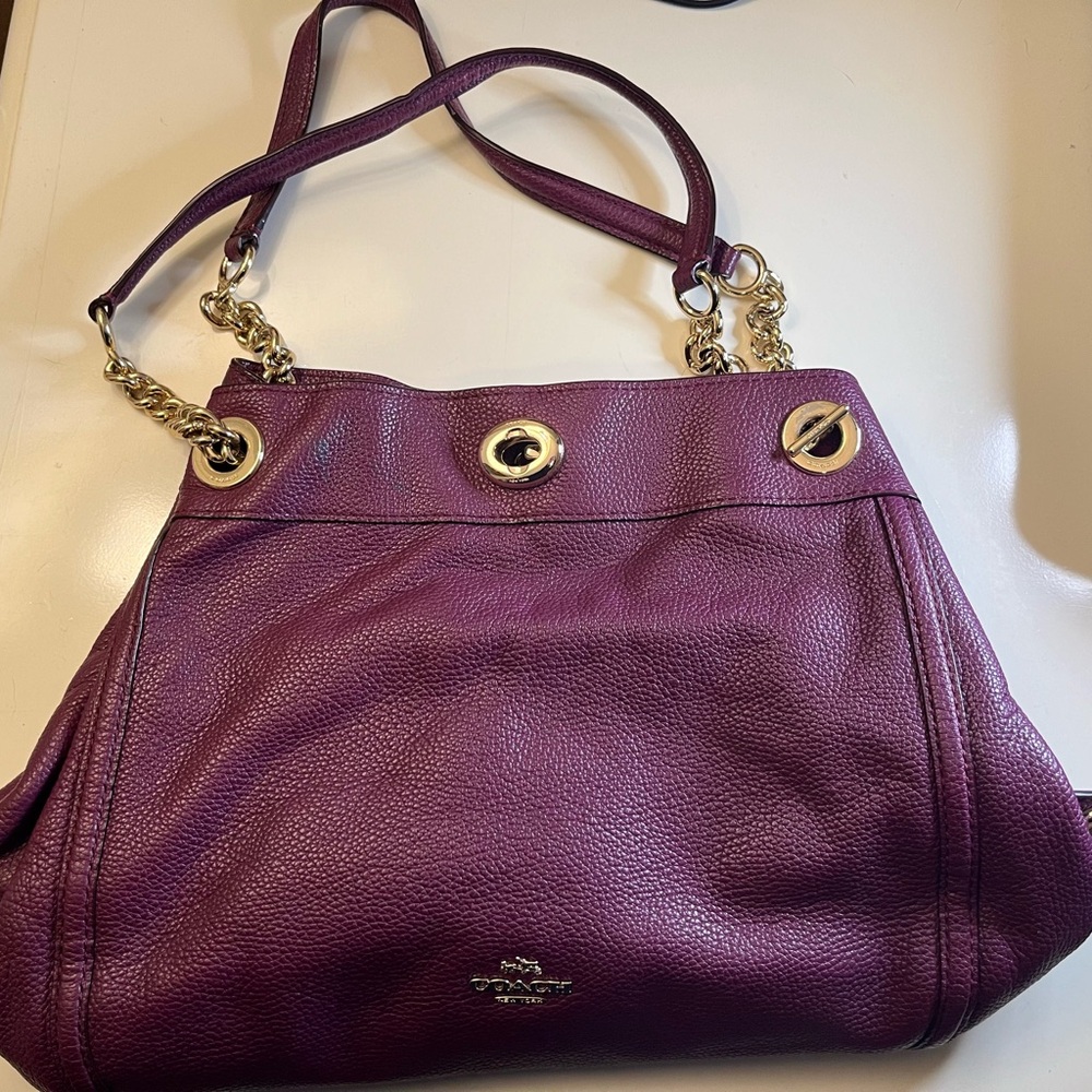 Coach Purple Leather Shoulder Bag